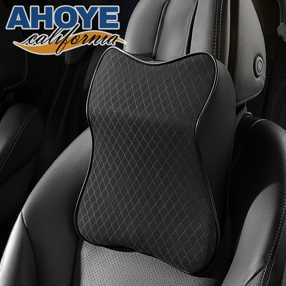 【AHOYE】不悶熱慢回彈記憶棉車用頸枕 1入組 (汽車用枕頭 車用靠枕 車用頭枕)