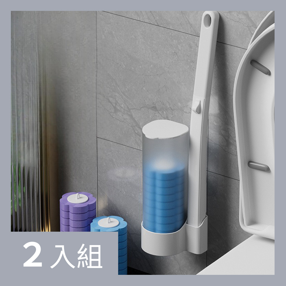 【CS22】一次性替換頭+壁掛式馬桶刷組合(18個替換頭/入)-2入