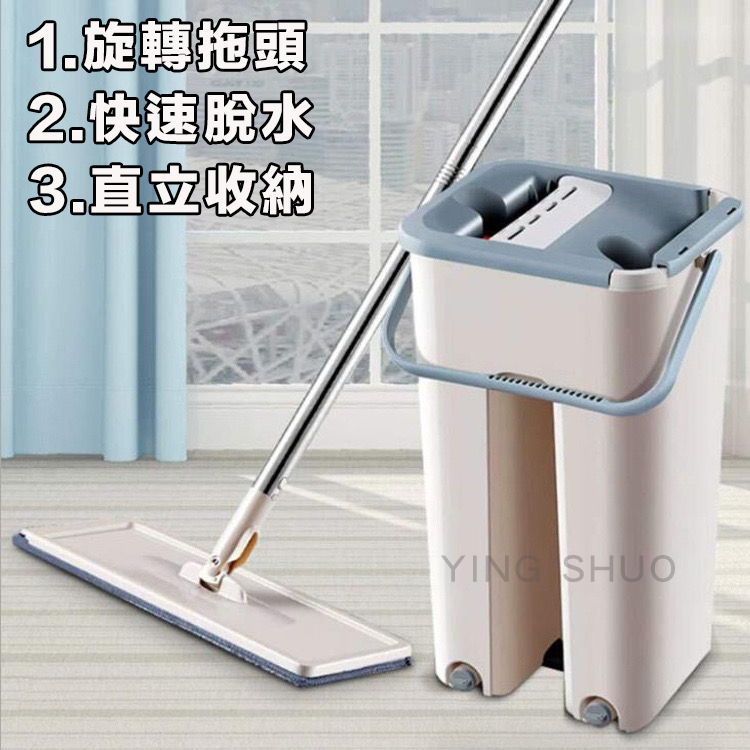 【附贈6塊替換布＋水桶】 升級新款懶人免手洗平板拖把 乾濕兩用套組