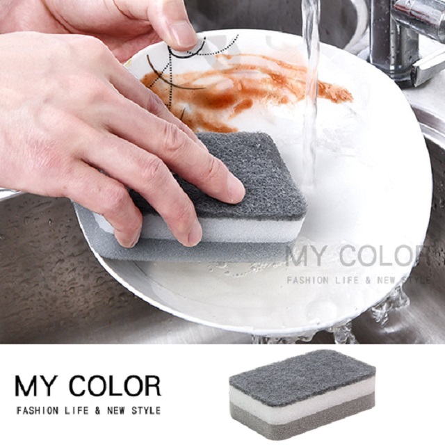 MY COLOR【10片】雙面海綿菜瓜布 海綿擦 百潔布 清潔海綿 廚房用品 兩用菜瓜布【R008】