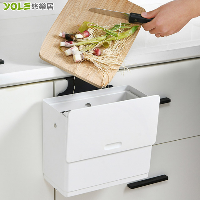 【YOLE悠樂居】日本SP SAUCE廚房免釘掛式帶蓋廚餘垃圾桶(附紙巾盒)