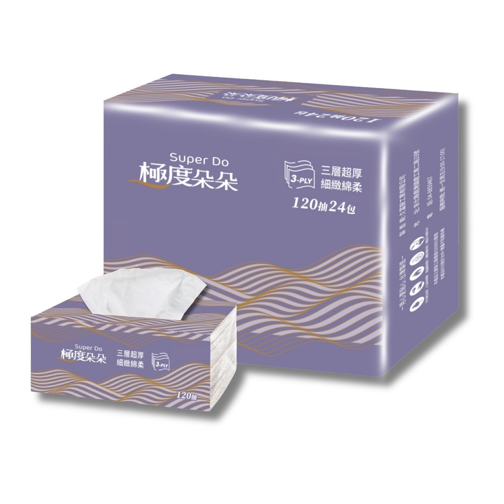 Super Do極度朵朵 三層超厚柔抽取式花紋衛生紙120抽72包/箱X2