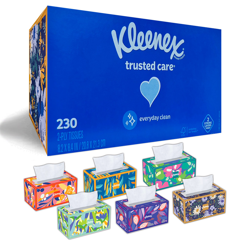 【美國 Kleenex】頂級柔嫩盒裝面紙 230抽(顏色隨機出貨)