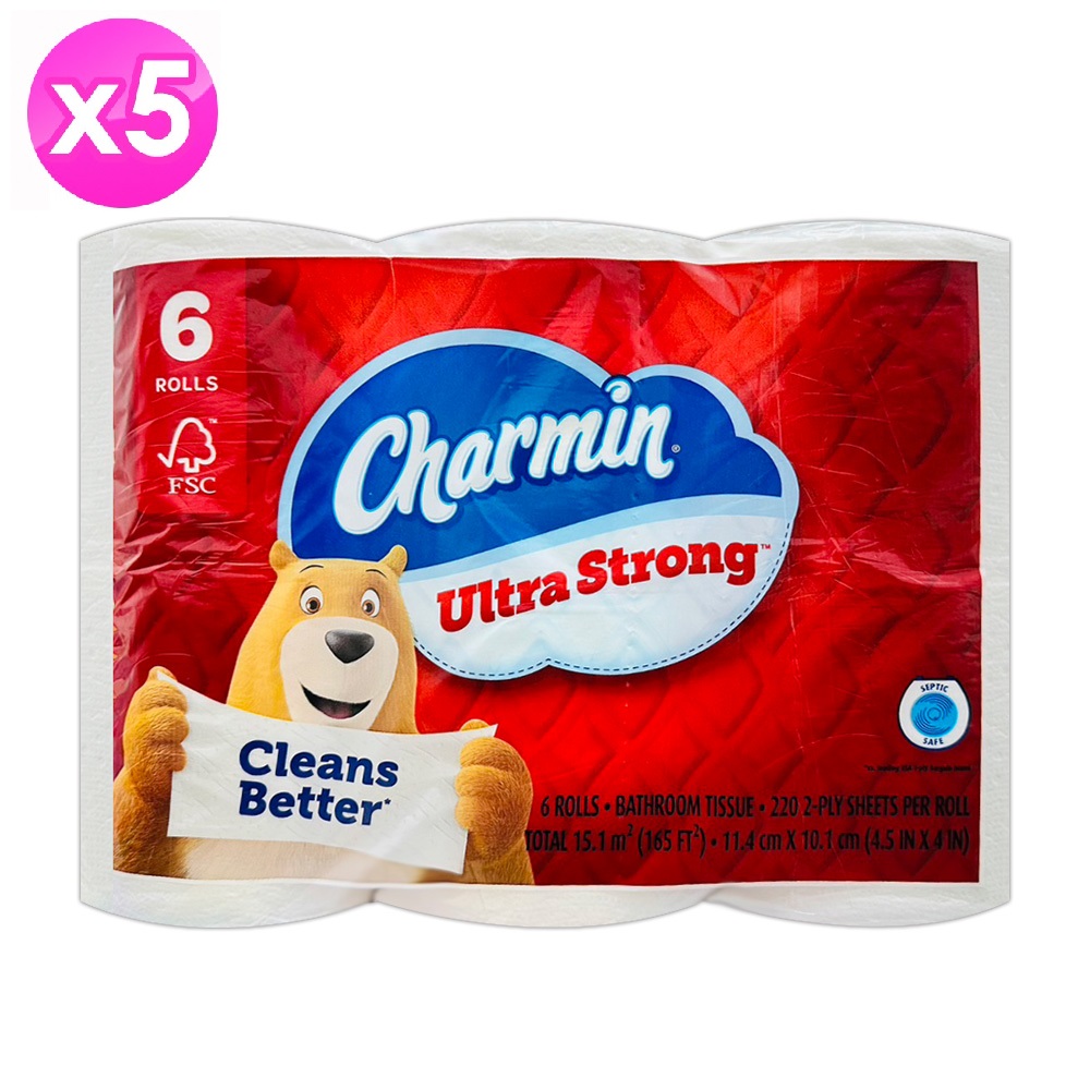 【箱購5包】Charmin超強韌捲筒衛生紙220張*6捲/包