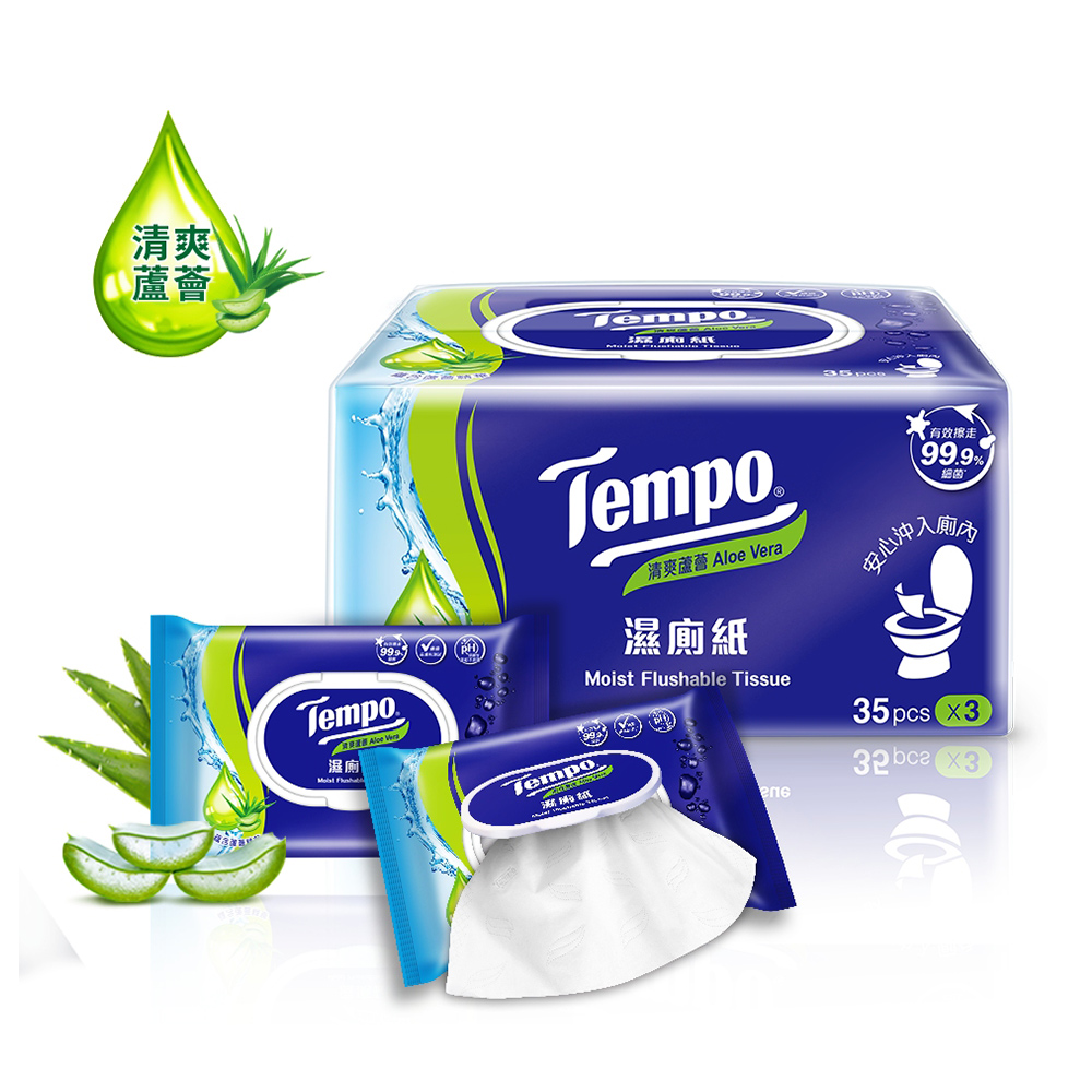 Tempo 清爽蘆薈濕式衛生紙(35抽×3包)/串