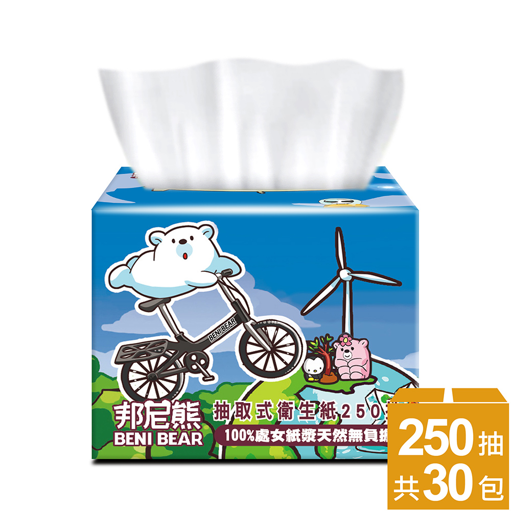 【Benibear 邦尼熊】腳踏車版抽取式衛生紙(250抽30包)