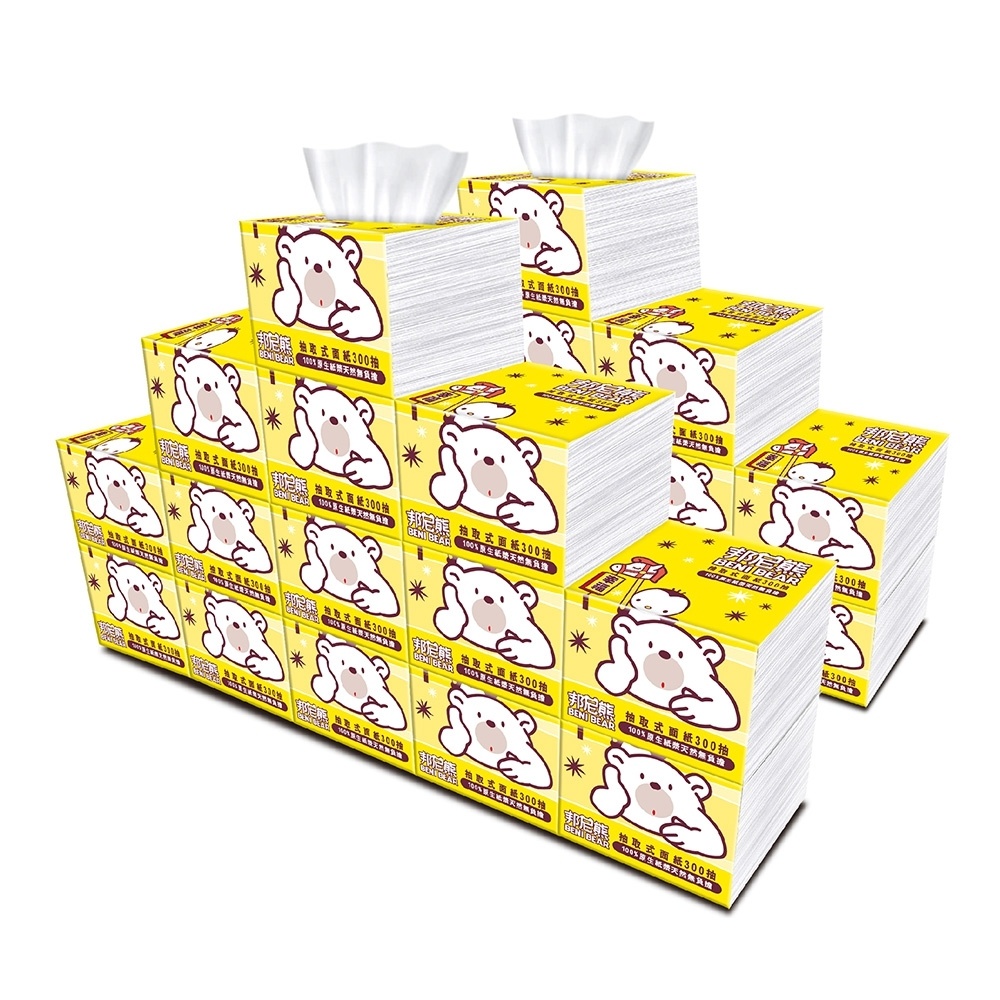 【Benibear 邦尼熊】抽取式餐巾紙300抽x72包/箱(黃版)