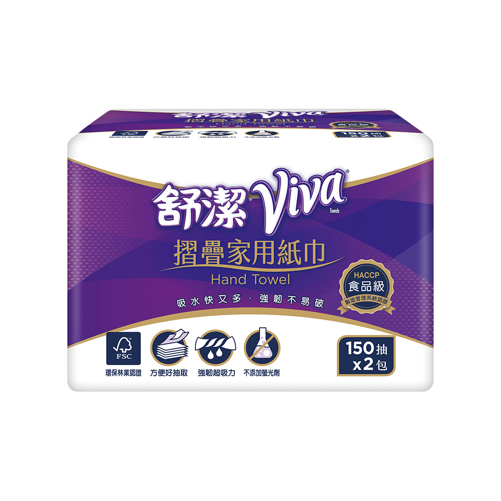 【Kleenex 舒潔】VIVA摺疊紙巾 150張x2包x2串