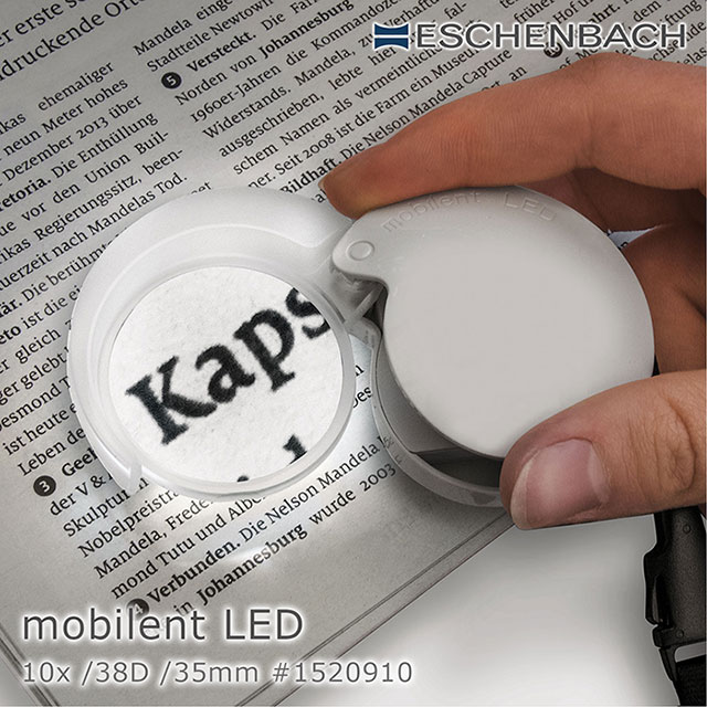 【德國 Eschenbach】mobilent LED 10x/38D/35mm 德國製LED攜帶型非球面高倍單眼放大鏡 1520910