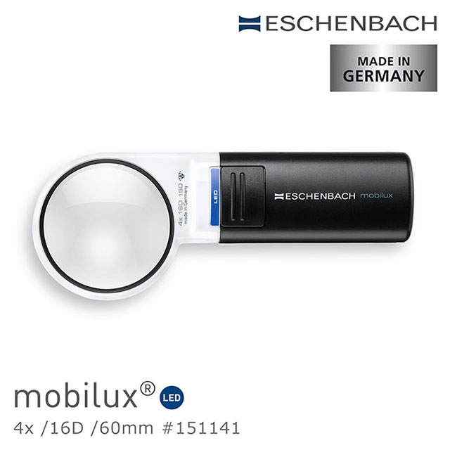 【德國 Eschenbach】mobilux LED 4x/16D/60mm 德國製LED手持型非球面放大鏡 151141 (公司貨)