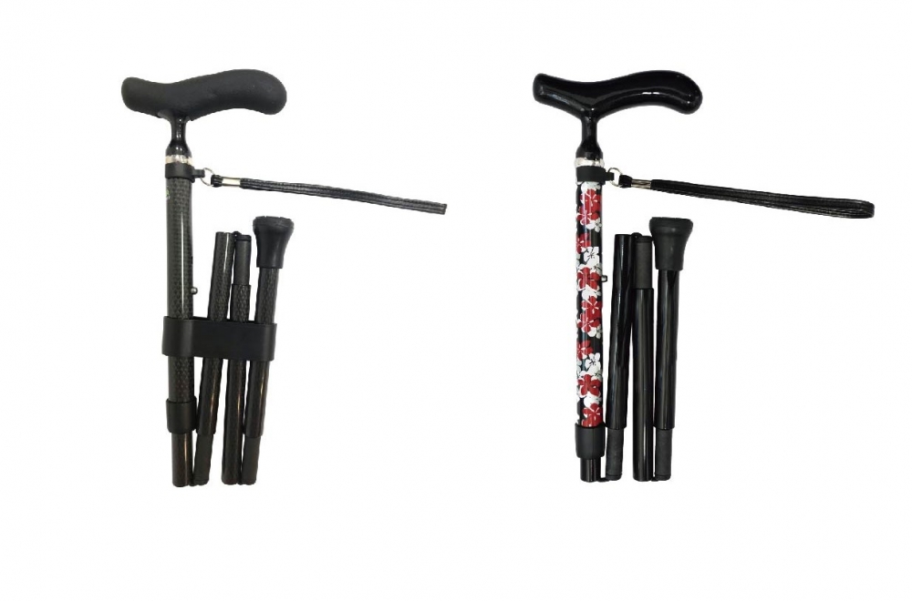 【佳樂美】日本 SHIMA 全方位碳纖折疊拐杖 (顏色:碳纖紋/黑花)