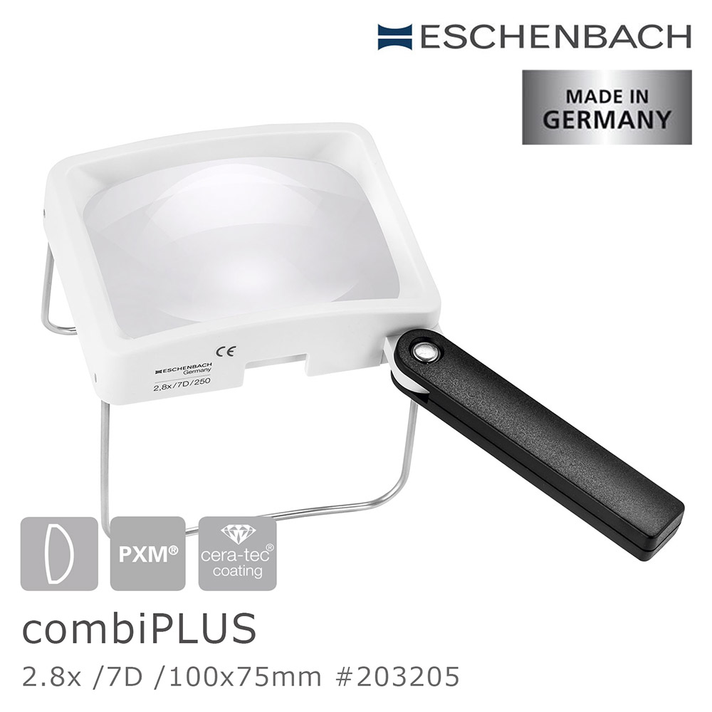【德國 Eschenbach】combiPLUS 2.8x/7D/100x75mm 德國製大鏡面手持/立式兩用非球面放大鏡 203205