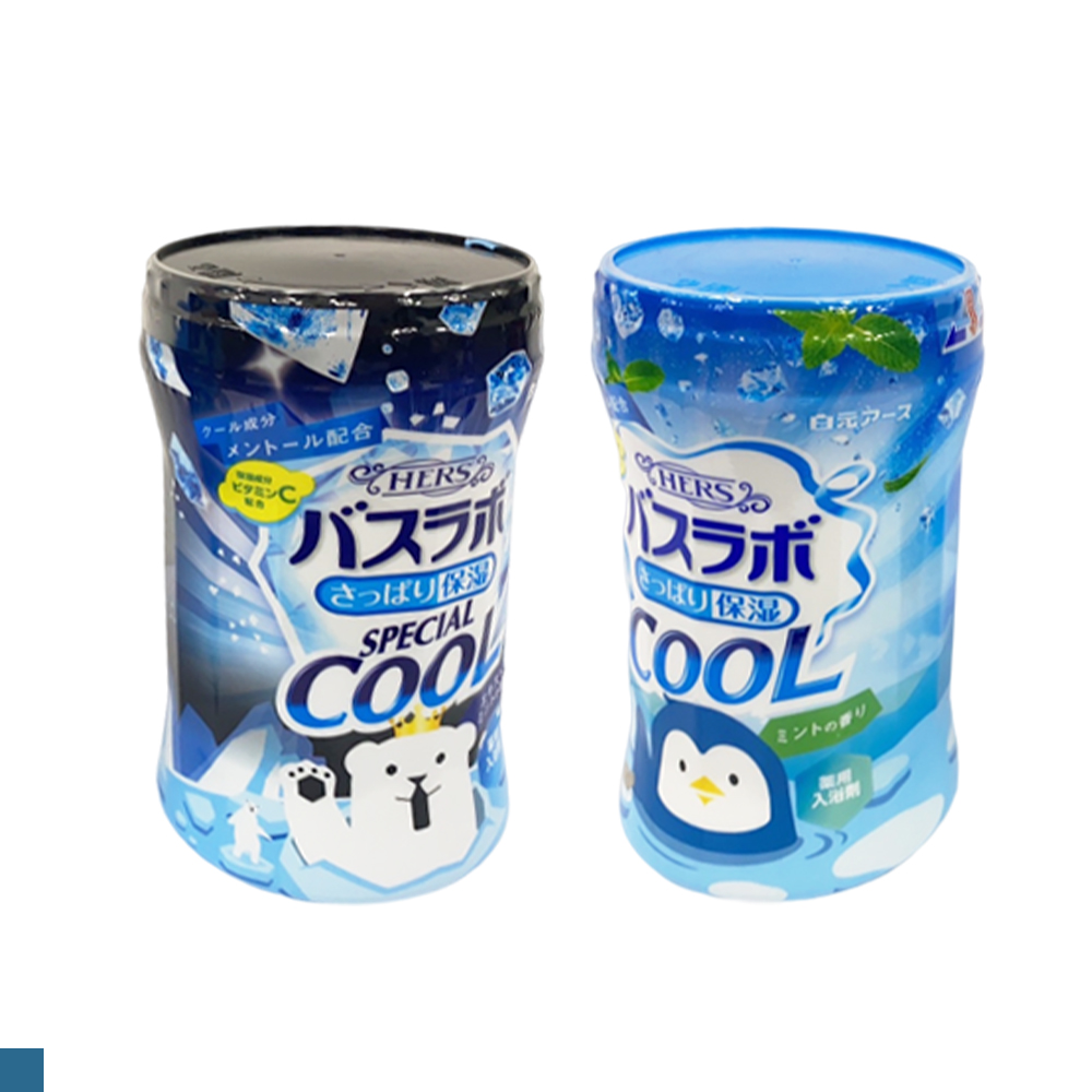 日本製 白元 HERS 含芳香粒子 保濕溫泉入浴劑 泡澡粉 500g 酷涼款