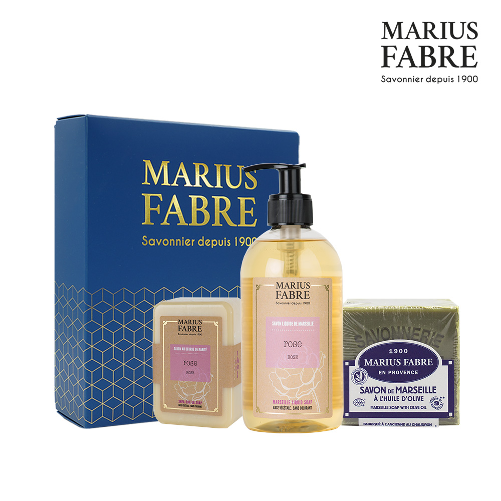 MARIUS FABRE法鉑 洗沐香氛禮盒(玫瑰液體皂400ml+玫瑰草本皂150g+橄欖皂200g)