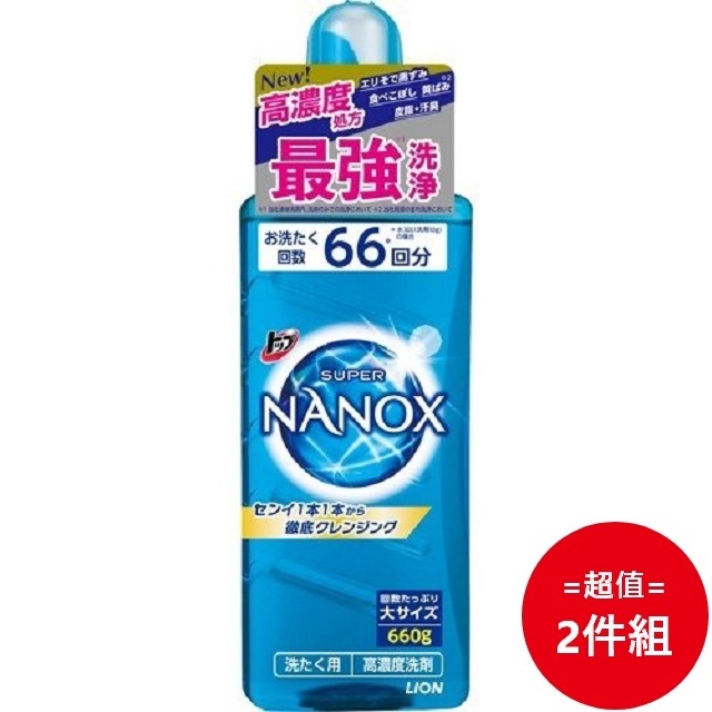 日本【LION】TOP SUPER NANOX高濃度洗衣精 強效去污660g 2入組