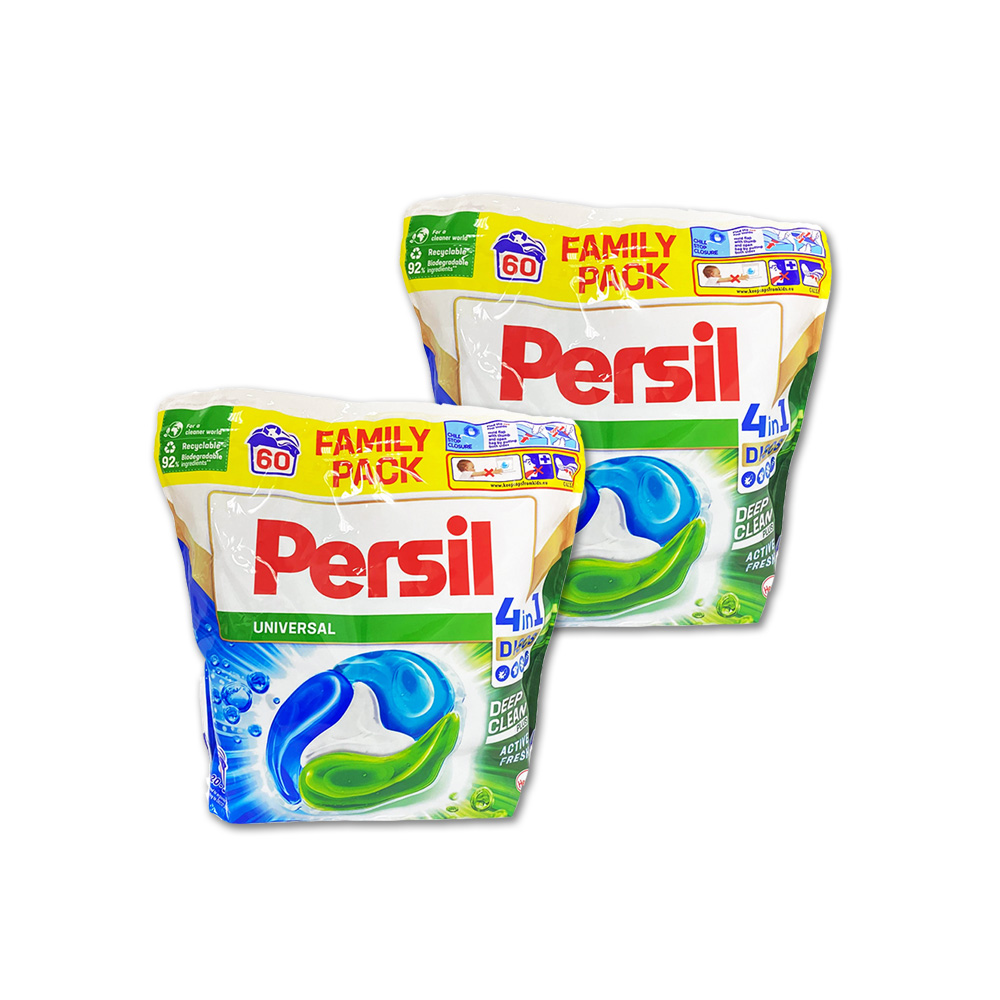 (2袋120顆超值組)德國Persil-新4合1全效酵素去污亮白除臭護衣洗衣球-淨白(綠藍袋)60顆/袋