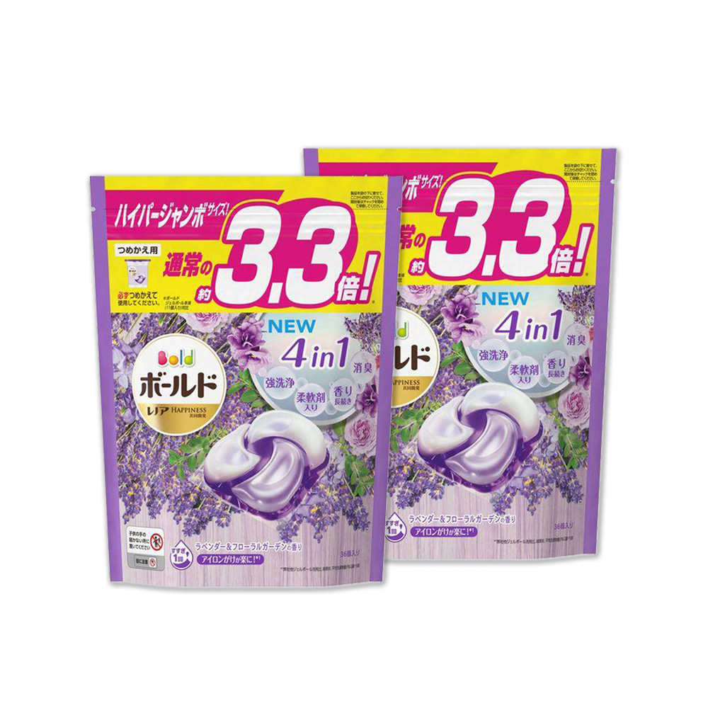 (2袋72顆超值組)日本P&G Bold-新4D炭酸機能4合1強洗淨2倍消臭柔軟芳香洗衣球-薰衣草香氛36顆/紫袋