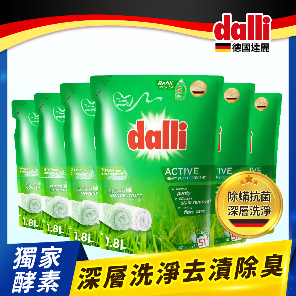 德國Dalli全效去漬超濃縮酵素洗衣精補充包(清爽陽光/1.8L*6包)