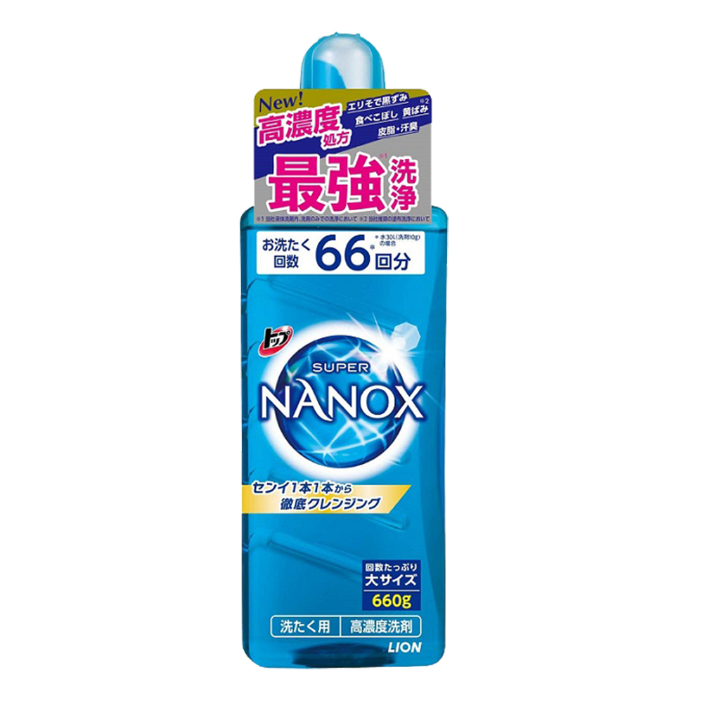 日本 獅王 SUPER NANOX 奈米樂 超濃縮超強洗淨消臭洗衣精-藍 660g