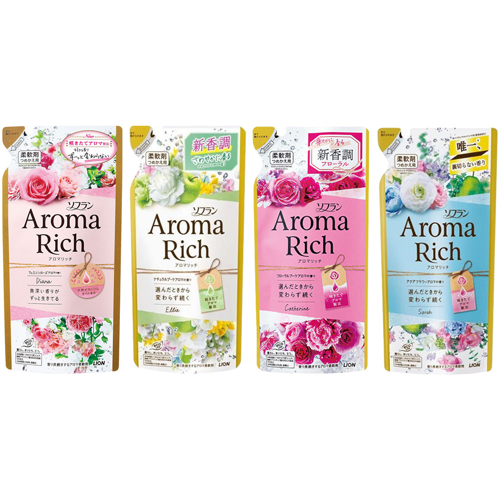 日本 LION 獅王 Aroma Rich 衣物香氛消臭柔軟精補充包 400ml(2入組)