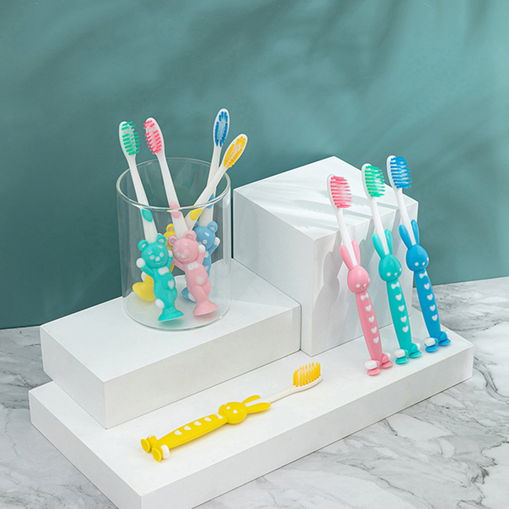 PS MALL卡通兒童牙刷 吸盤式軟毛牙刷 2組(4支/組)(款式隨機出貨)
