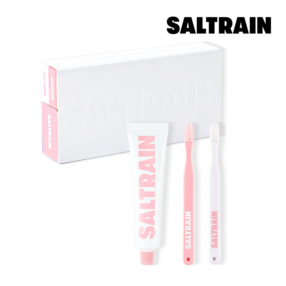 【SALTRAIN】香檸三件組-粉(清恬香檸灰鹽牙膏100g+牙刷-粉*2)