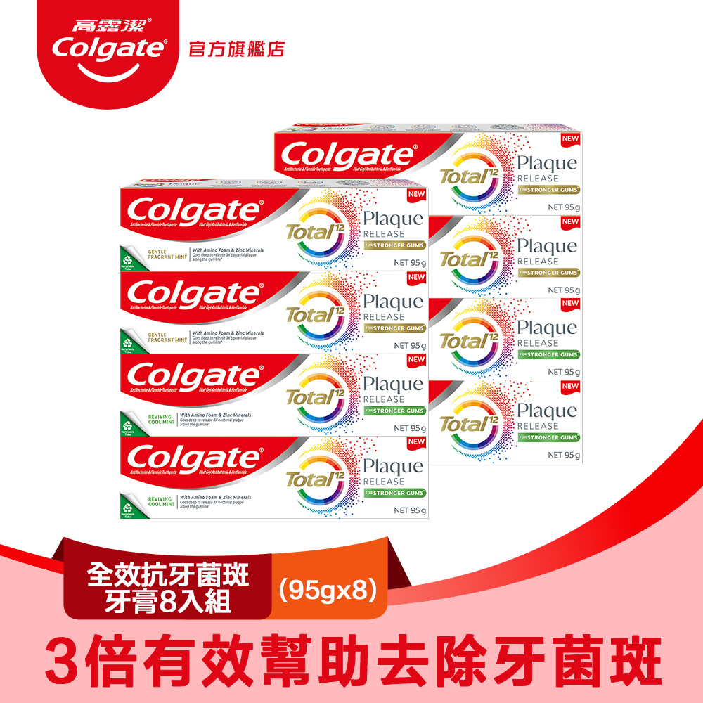 【Colgate高露潔】全效抗牙菌斑牙膏8入組(清恬薄荷4入+舒心沁涼4入)