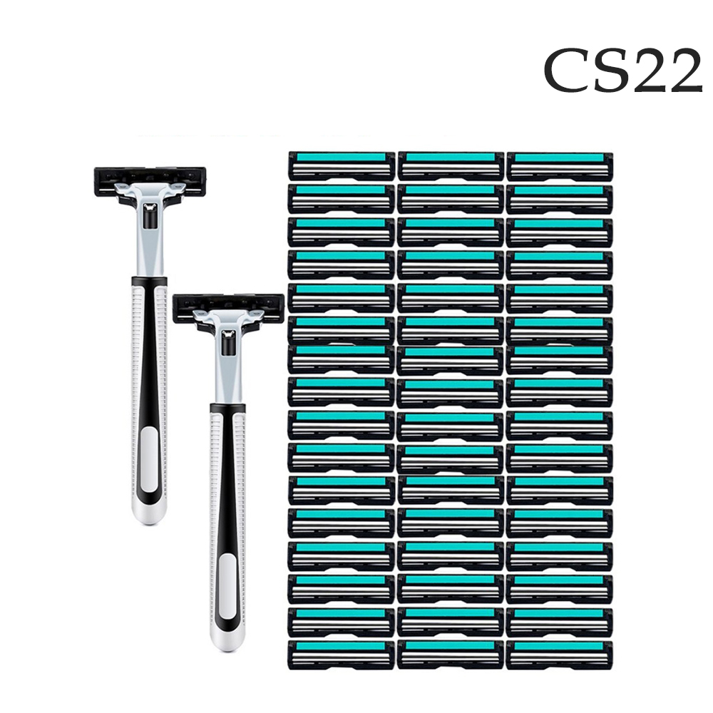 【CS22】不銹鋼雙層手動刮鬍刀(2刀架+60刀片)