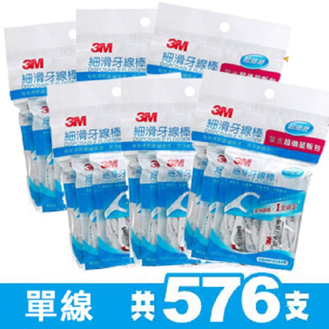 【3M】細滑牙線棒超值量販包(32入x3包)*6組