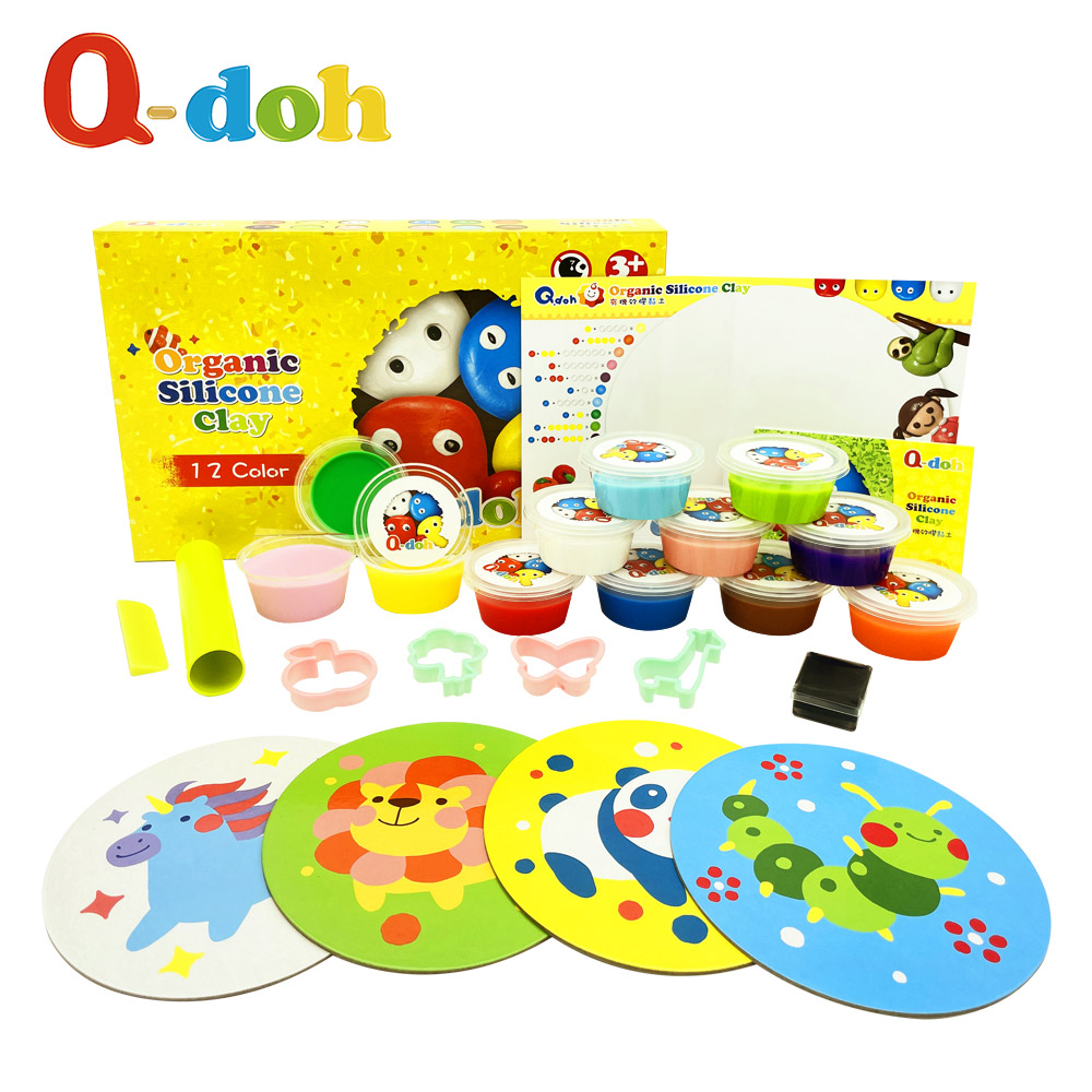 【Q-doh】超柔軟有機矽膠黏土12色工具組 (兒童歡樂柔軟黏土)