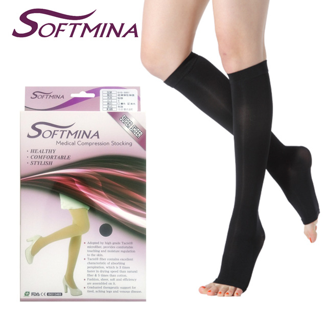 【Softmina】專業醫療彈性壓力露趾小腿襪-超薄型