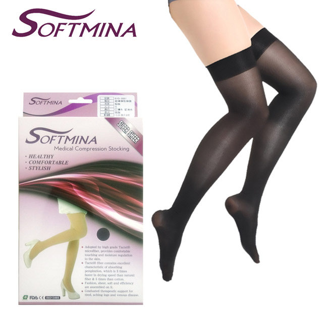 【Softmina】專業醫療彈性壓力止滑包趾大腿襪-超薄型
