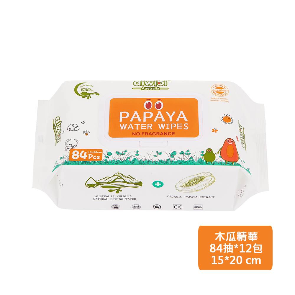 Aiwibi愛薇彼嬰兒木瓜精華濕紙巾 加厚型 84抽x12包/箱購