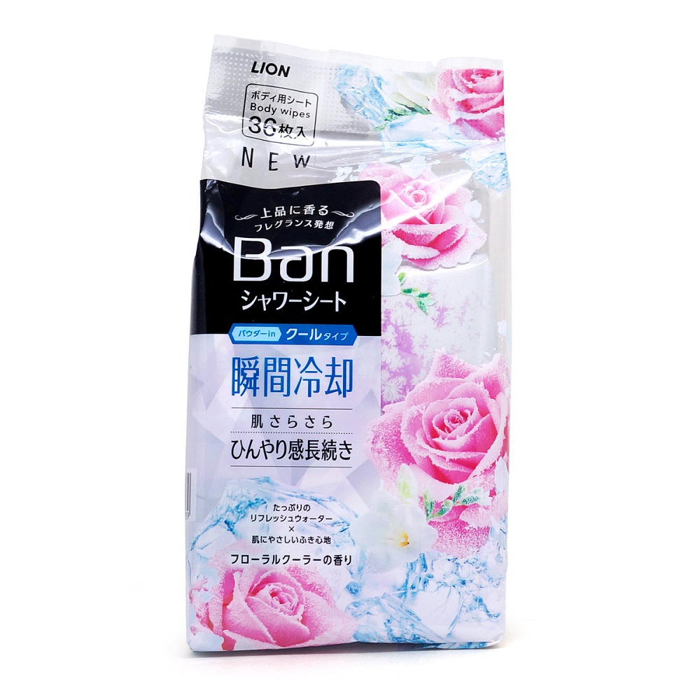 日本【LION】BAN 瞬間冷� 清爽爽身粉濕紙巾 36張 (花香)