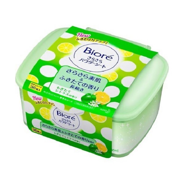 日本【花王】Biore爽身粉濕紙巾盒裝 36張 (涼柑橘香)