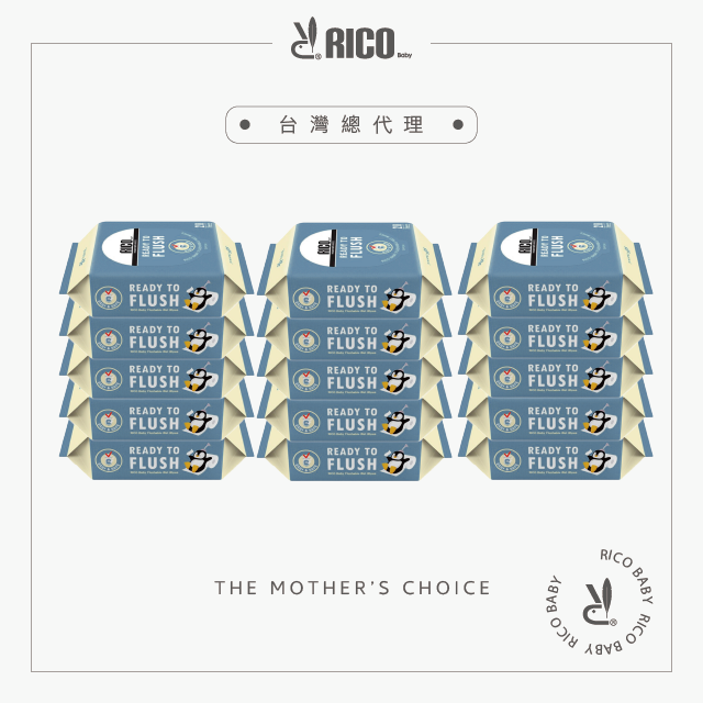 韓國RICO baby｜兒童可沖式濕紙巾20抽-15入-藍色