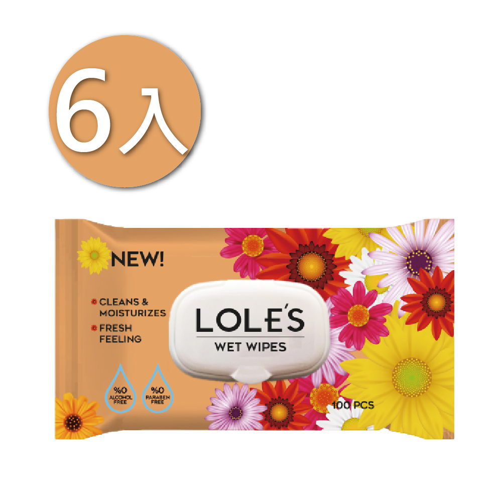 【6入】LOLES 無酒精萬用潔膚濕紙巾-有蓋100片 (繁花限定版)