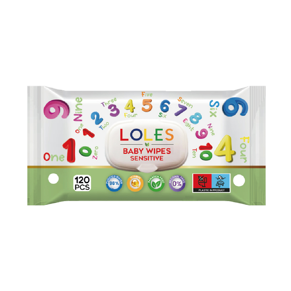 LOLES 無酒精溫和潔膚濕紙巾-有蓋120片 (數字派對球)