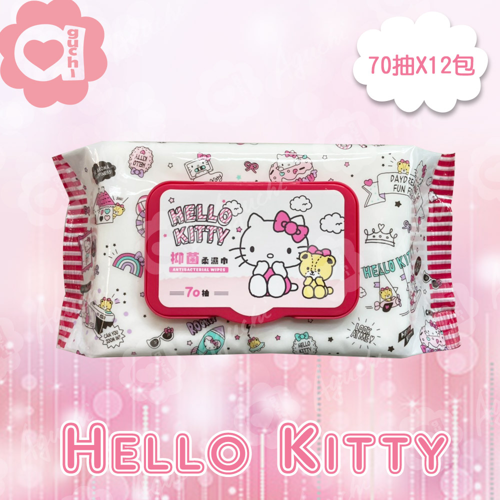 Hello Kitty 凱蒂貓抑 菌有蓋柔濕巾/濕紙巾 (加蓋) 70 抽 X 12 包