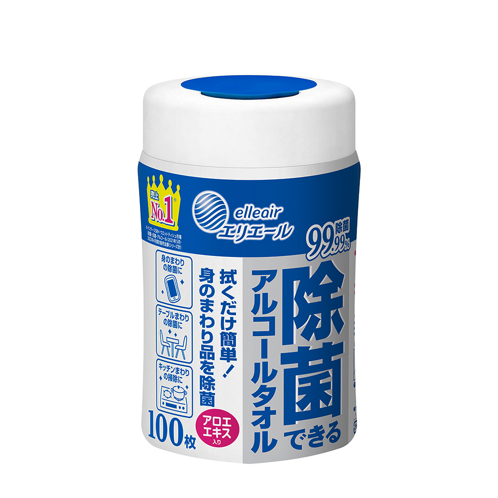日本大王elleair 家庭清潔除菌酒精濕巾(蘆薈配方)(100抽/桶)
