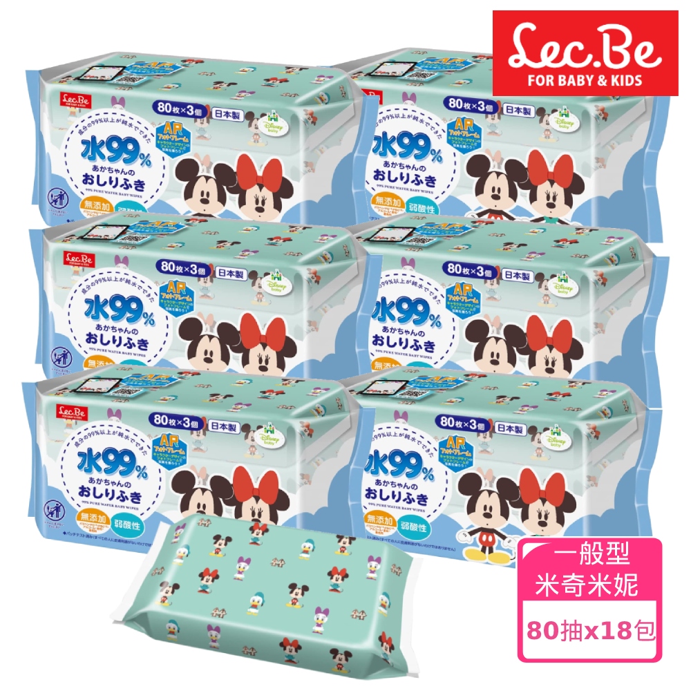 日本LEC迪士尼純水99%濕紙巾箱購米奇米妮80抽X18包入