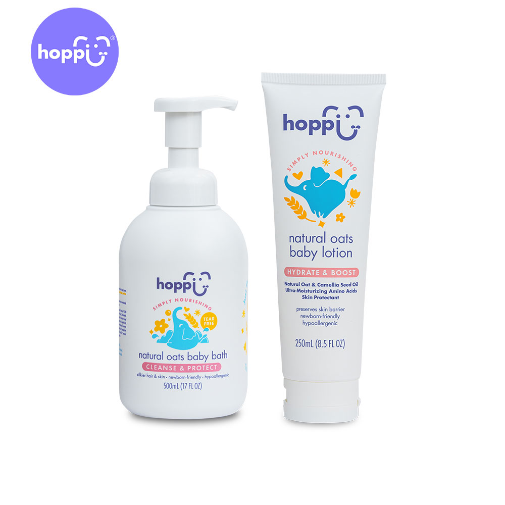 Hoppi天然燕麥嬰兒洗髮沐浴二合一慕斯500ml 天然燕麥嬰兒保濕乳液/身體乳/乳霜/潤膚乳250ml組合裝