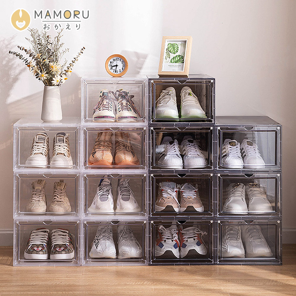 【MAMORU】磁吸式正開透明鞋盒(收納箱/收納櫃/展示盒/鞋盒/鞋架/球鞋/堆疊)