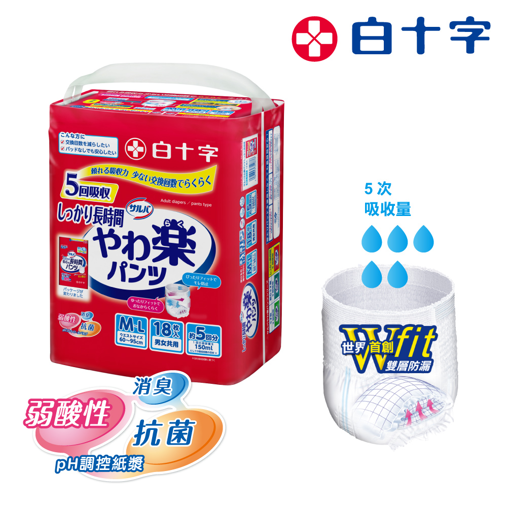(箱購)白十字 全新雙層D超瞬吸防漏樂活褲M-L(箱54片/18片x3包)