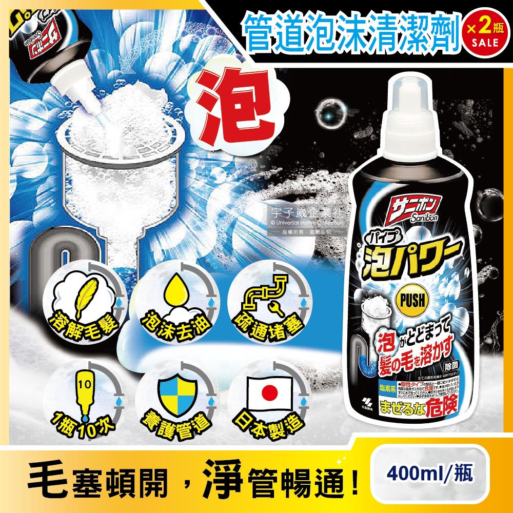 (2瓶)【日本小林製藥】Sanibon強效去油溶解毛髮疏通排水口泡沫清潔劑400ml/瓶