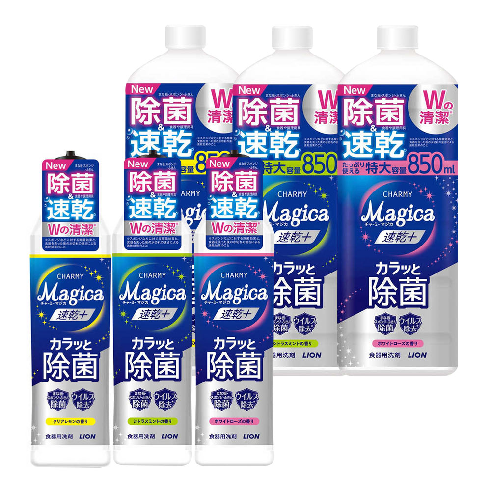 日本LION 家庭4入組 Charmy Magica速乾+ 抗菌系列洗碗精
