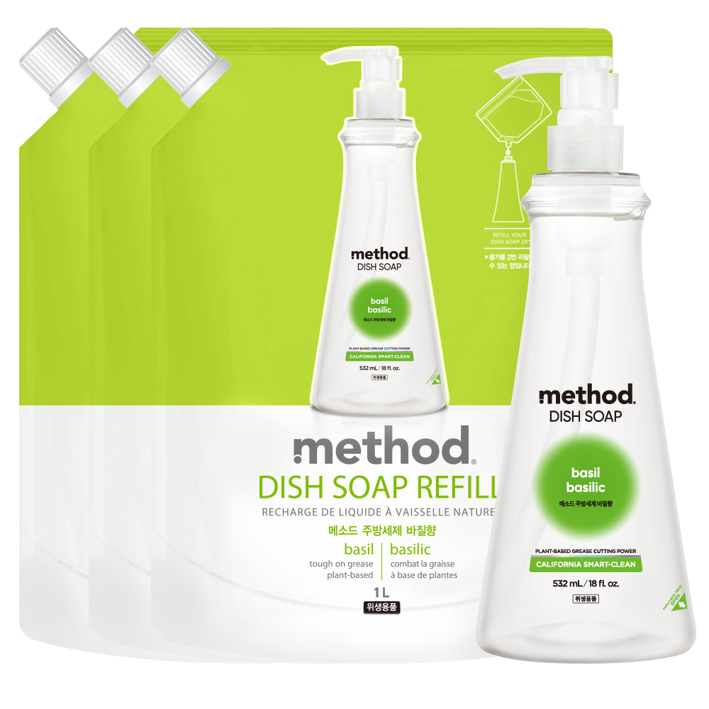 Method美則 純淨環保洗碗精 - 草本 532ml+補充包1000mlx3
