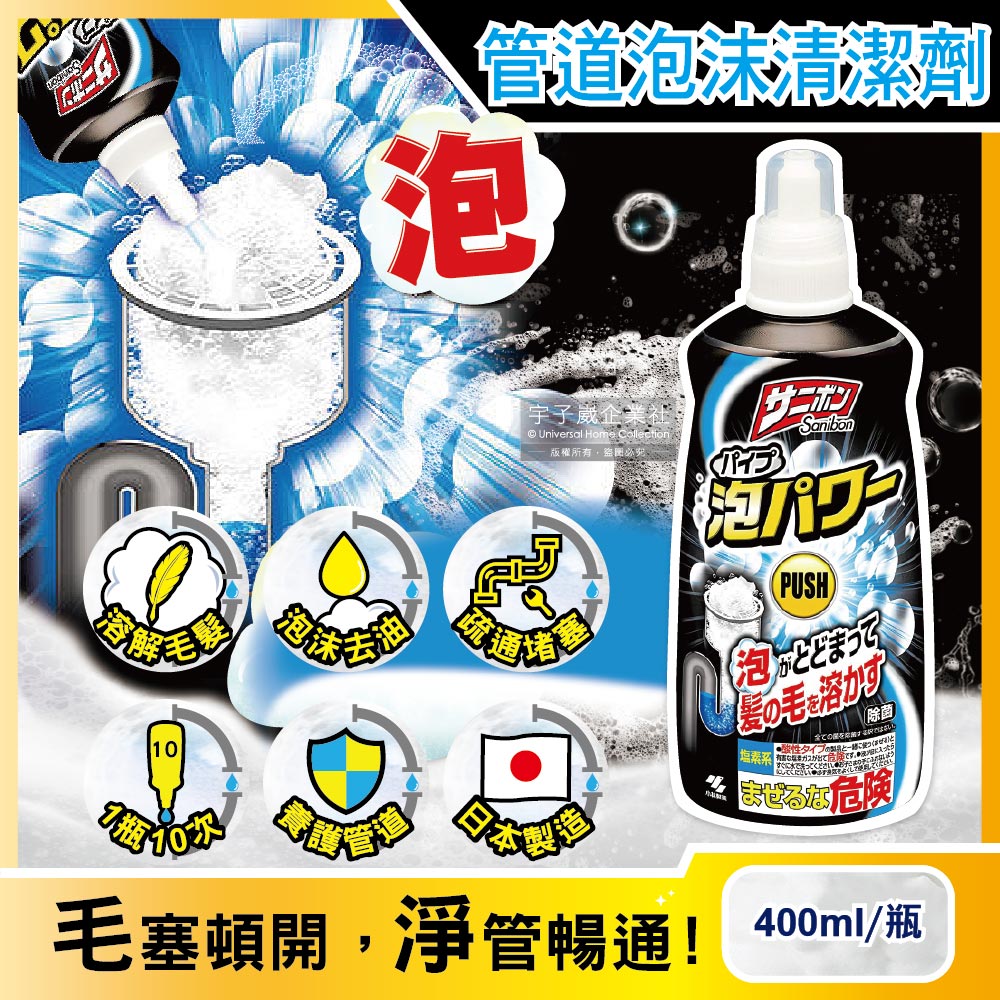 【日本小林製藥Sanibon】強效去油溶解毛髮疏通排水口泡沫清潔劑(400ml/瓶)