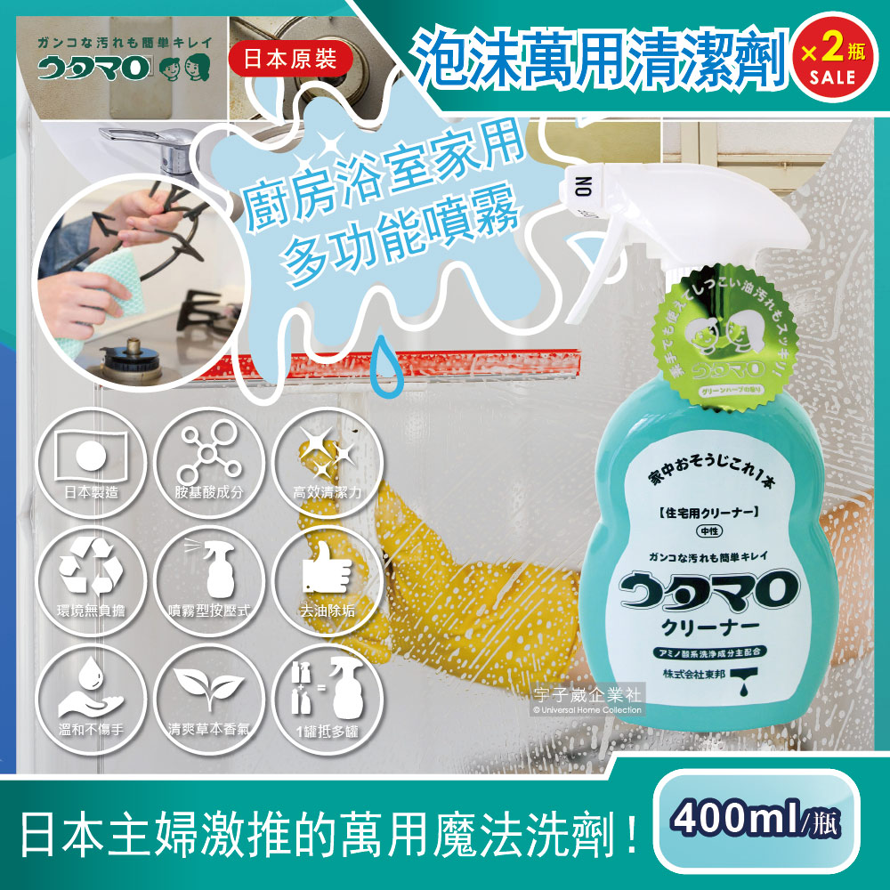 (2瓶)日本Utamaro東邦歌磨-居家魔法泡沫萬用清潔劑400ml/瓶