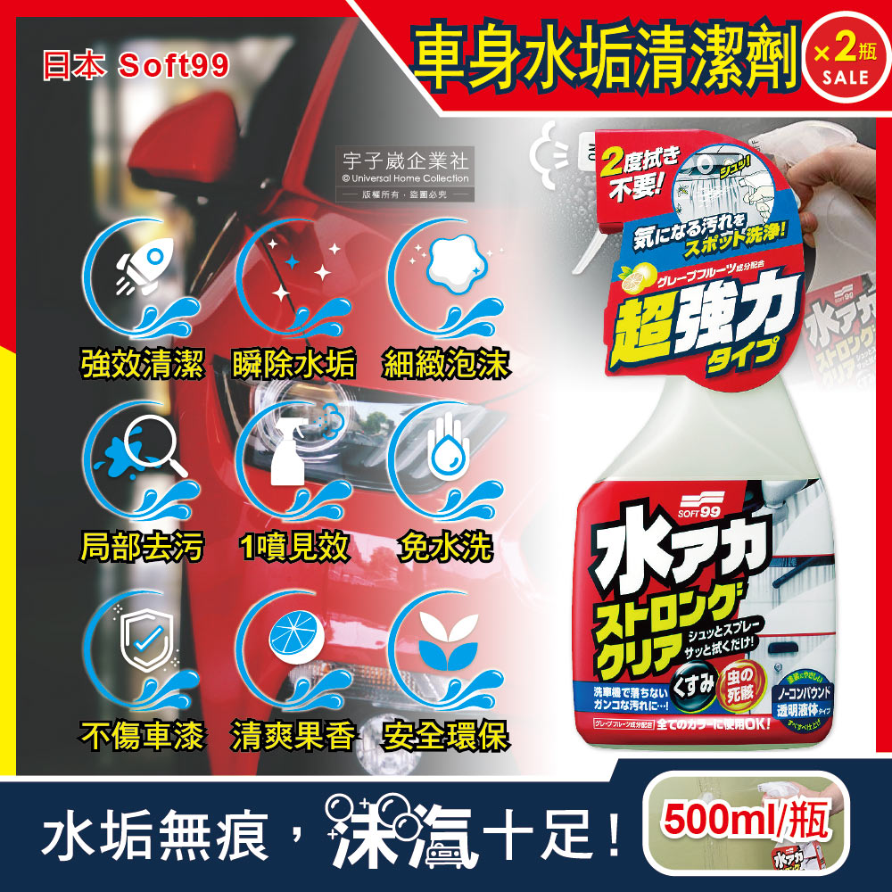 (2瓶)日本SOFT99-W264水垢清潔劑-葡萄柚香500ml/按壓瓶